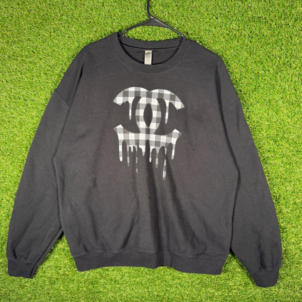 Black Gildan Heavy Blend Plaid Logo Graphic Print‎ Mens XL Sweatshirt